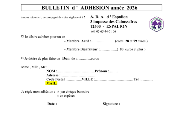 Bulletin d'adh&eacute;sion &agrave; l'ADA d'Espalion